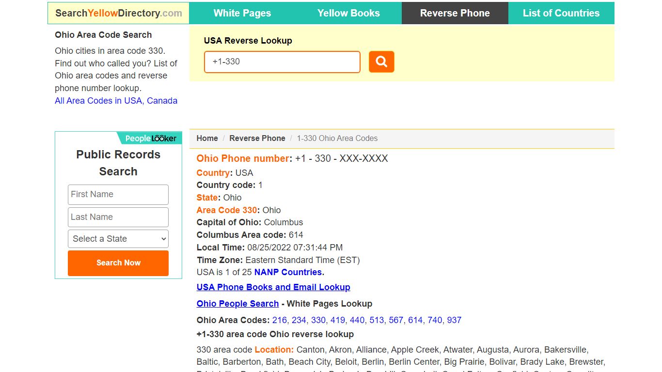 Ohio Area Code 330 Reverse Phone Number Lookup