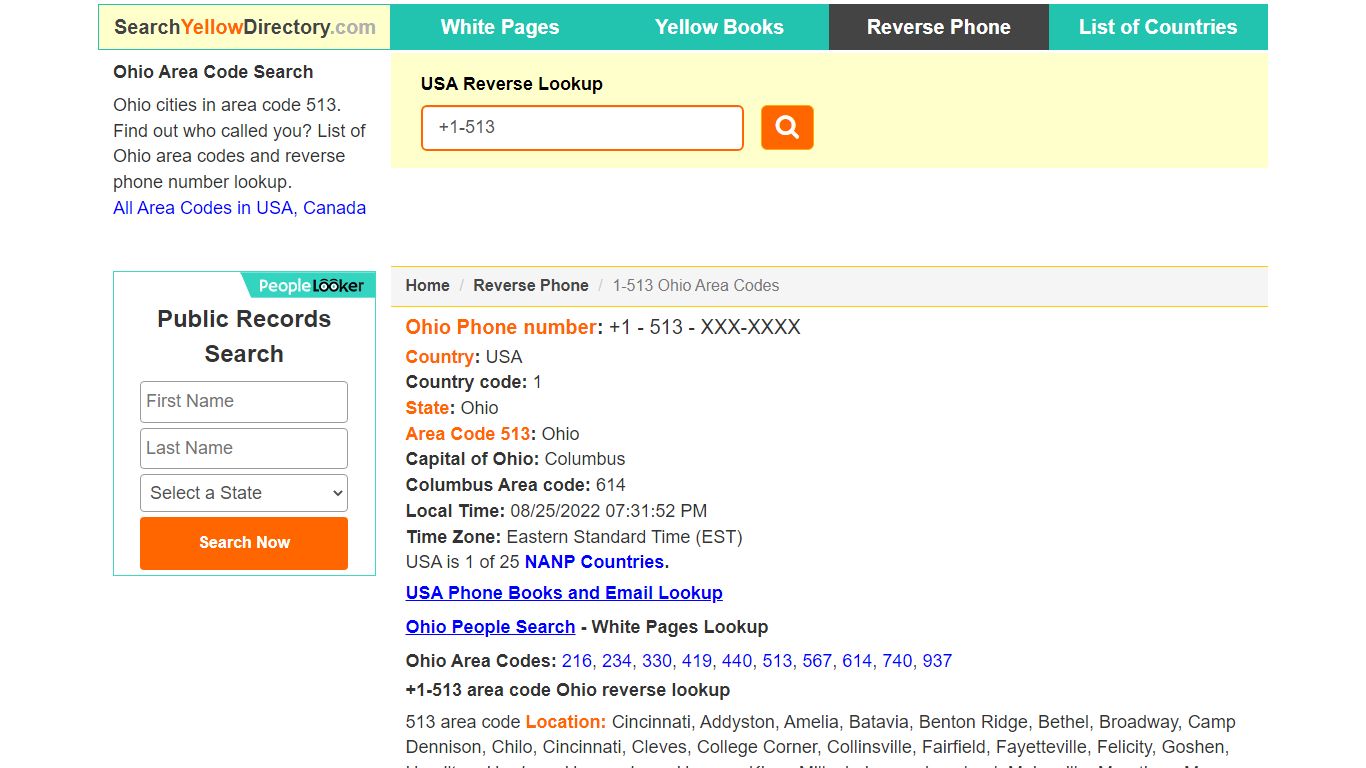 Ohio Area Code 513 Reverse Phone Number Lookup
